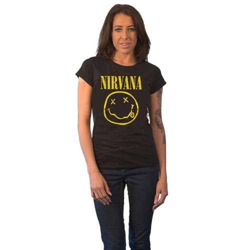 Nirvana T Shirt Yellow Smile Band Logo Official Womens Skinny Fit Black
