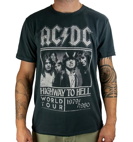 AC/DC Amplified Collection - Highway to Hell Poster Men T-Shirt Charcoal S, 100% Cotton, Regular