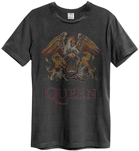 Queen Amplified Crest Logo Rock Band Men's Vintage T-Shirt (Grey) (S-XL)