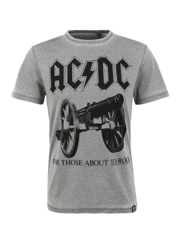Recovered AC/DC T-Shirt - for Those About to Rock - Grey - Officially Licensed - Vintage Style, Hand-Printed, Ethically Sourced Tee