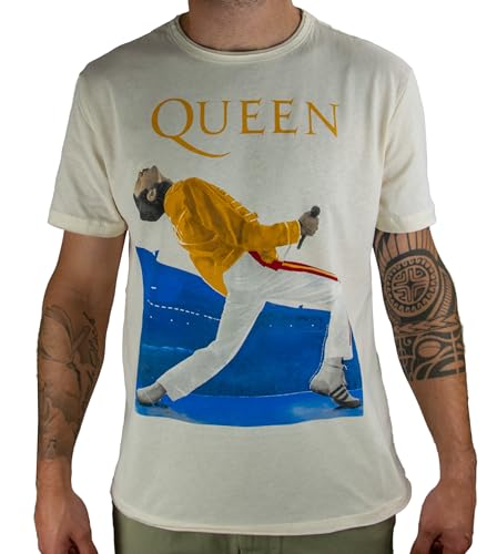 Queen Amplified Collection - Freddie Mercury Triangle Men T-Shirt Off White M, 100% Cotton, Regular