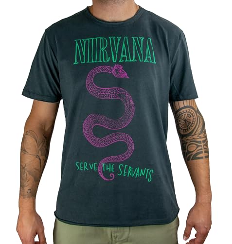 Amplified Nirvana Serve The Serpants Mens T-Shirt in Charcoal (XL)