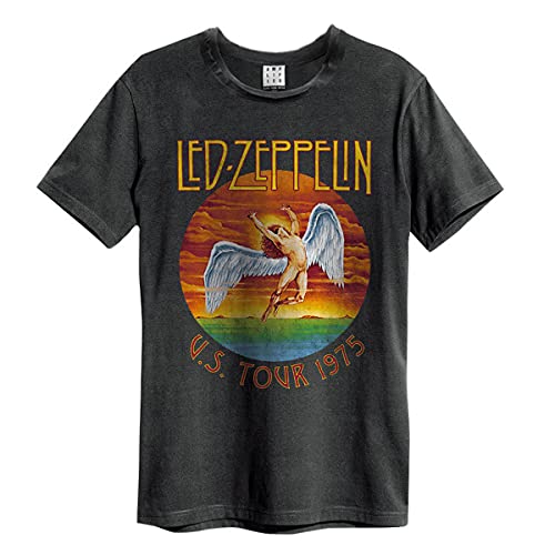 Amplified Led Zeppelin US Tour 75 Unisex T-Shirt Charcoal, Charcoal Grey, S